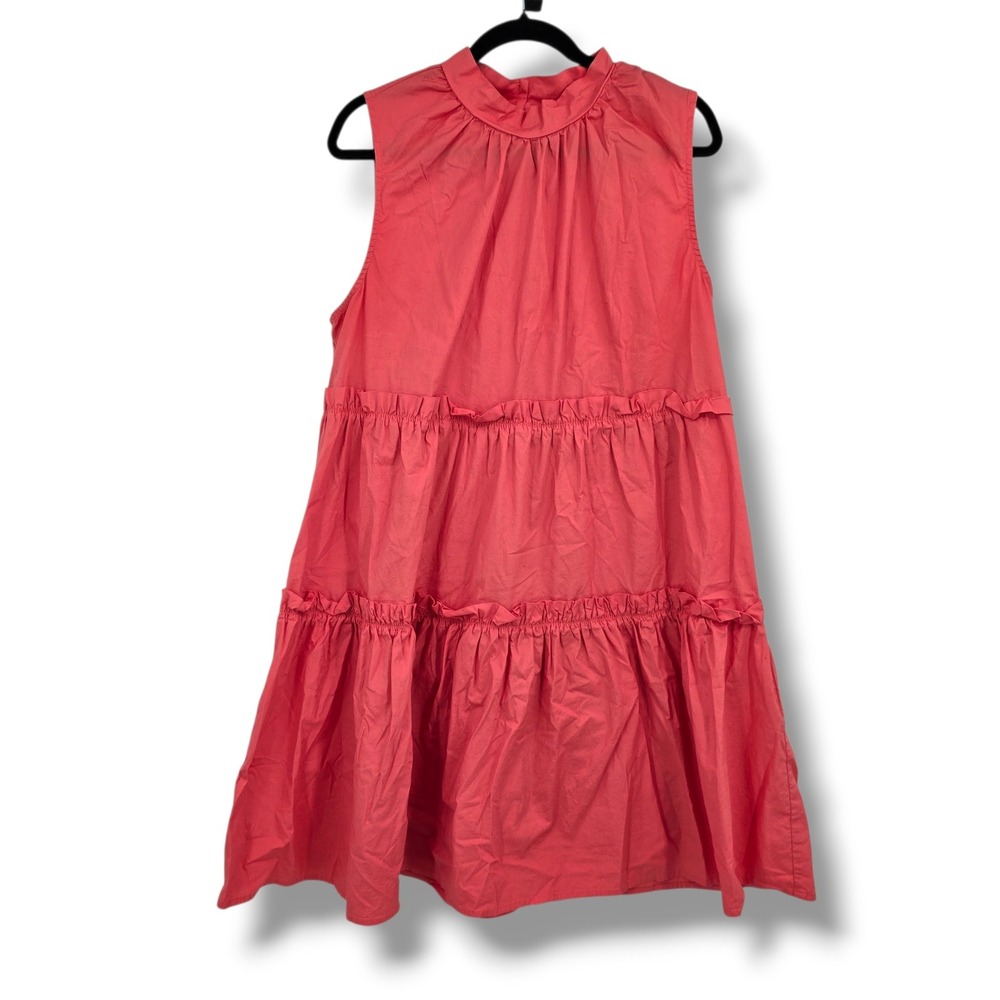 Rachel Roy Coral‎ Pink Tiered Mock Neck Sleeveless Shift Dress XXL Womens